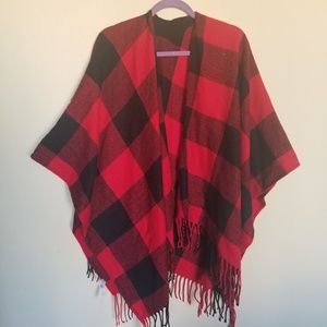 Red and Black Plaid Poncho